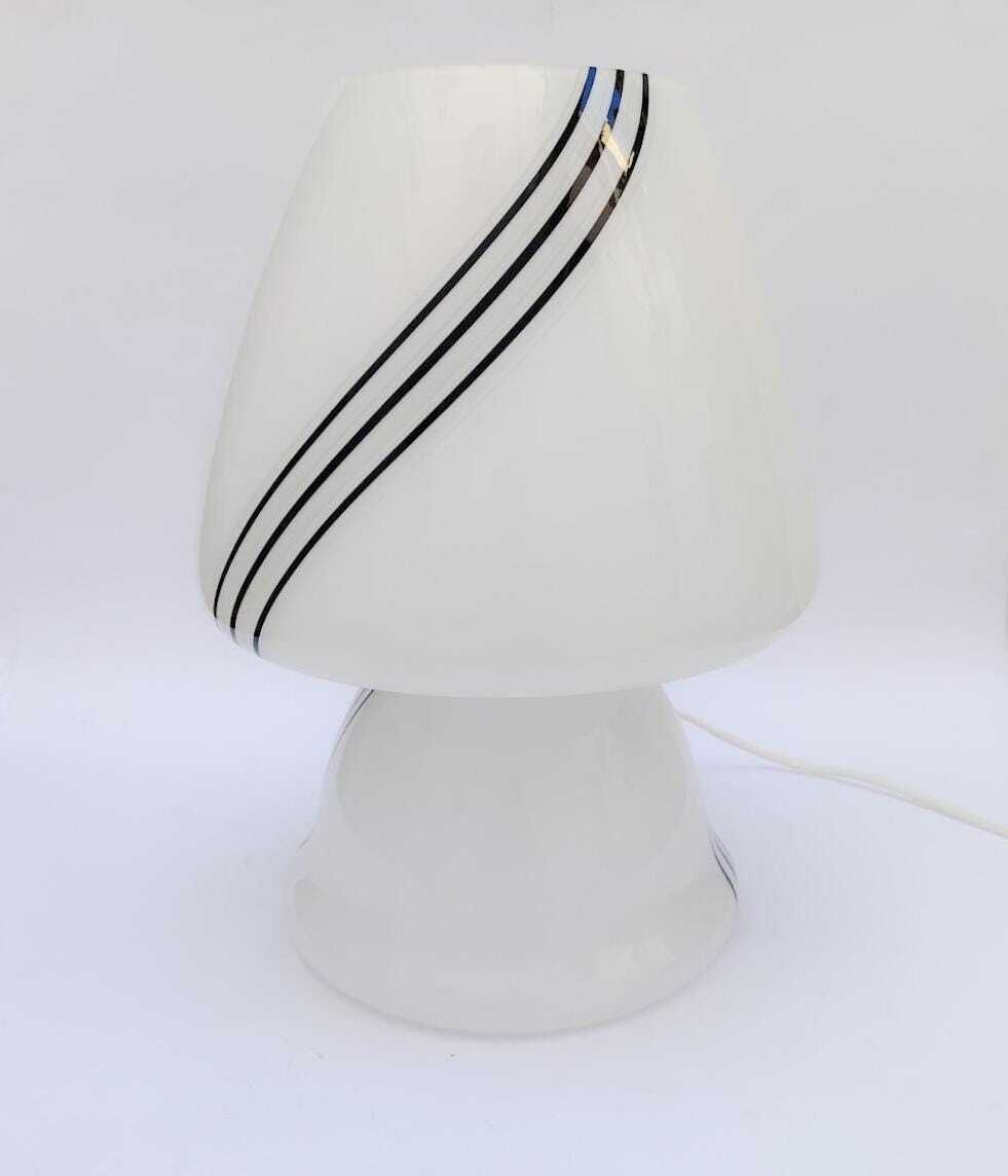 Mushroom Table Lamp In Murano Glass, White With Black Bands, Vintage Design From The 1980s. photo furniture