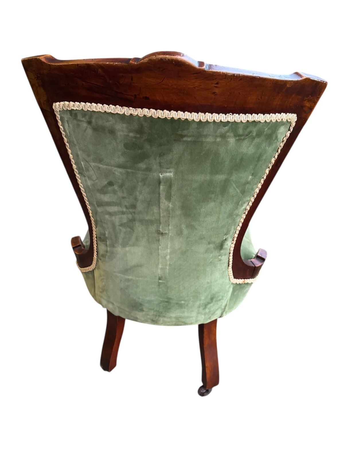 Antique Victorian Upholstered In Original Green Velvet Button Back Nursing Chair photo vinterior
