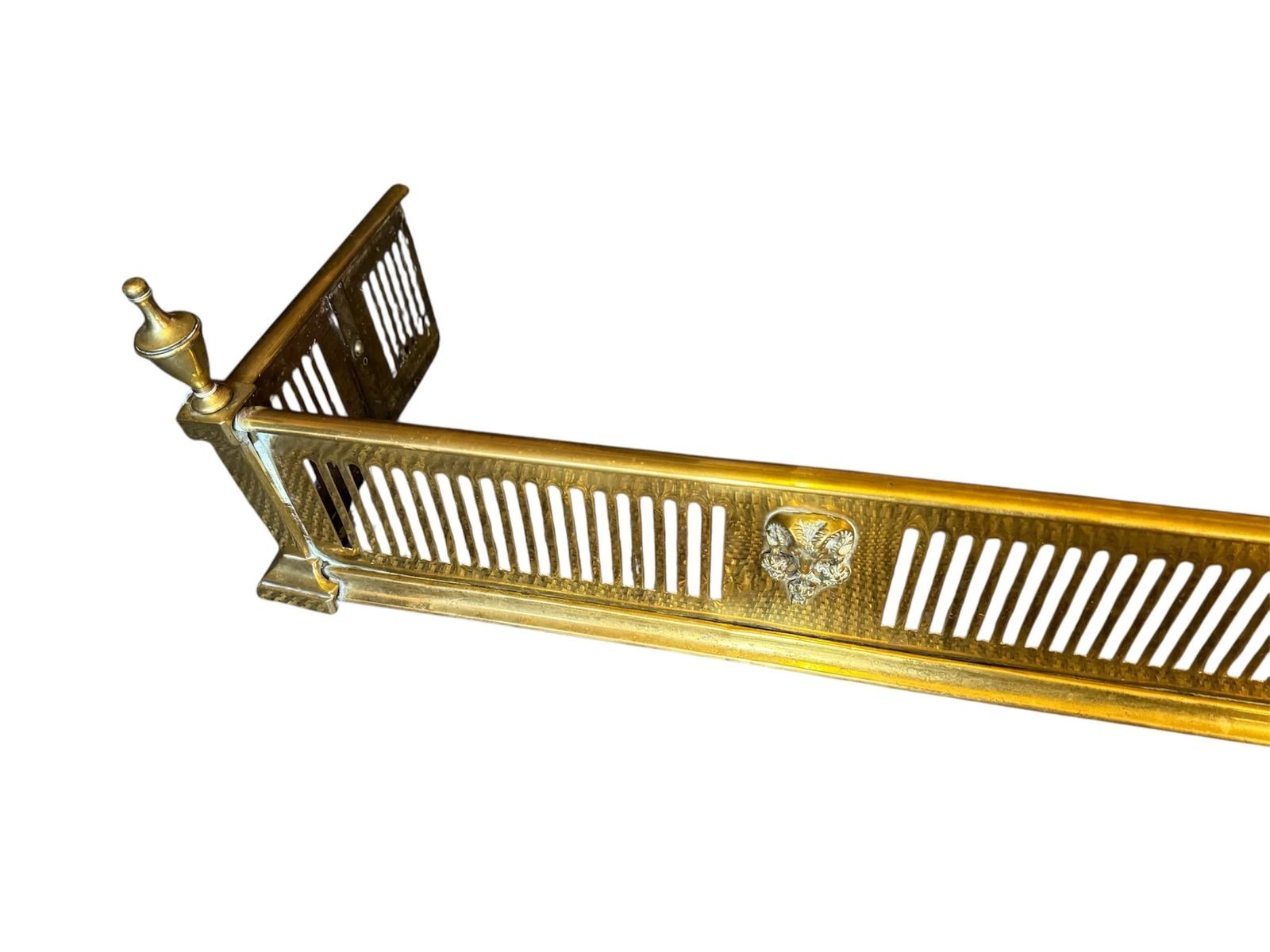 Antique Georgian Style Brass Fire Place Fender With Rams Head Design photo furniture