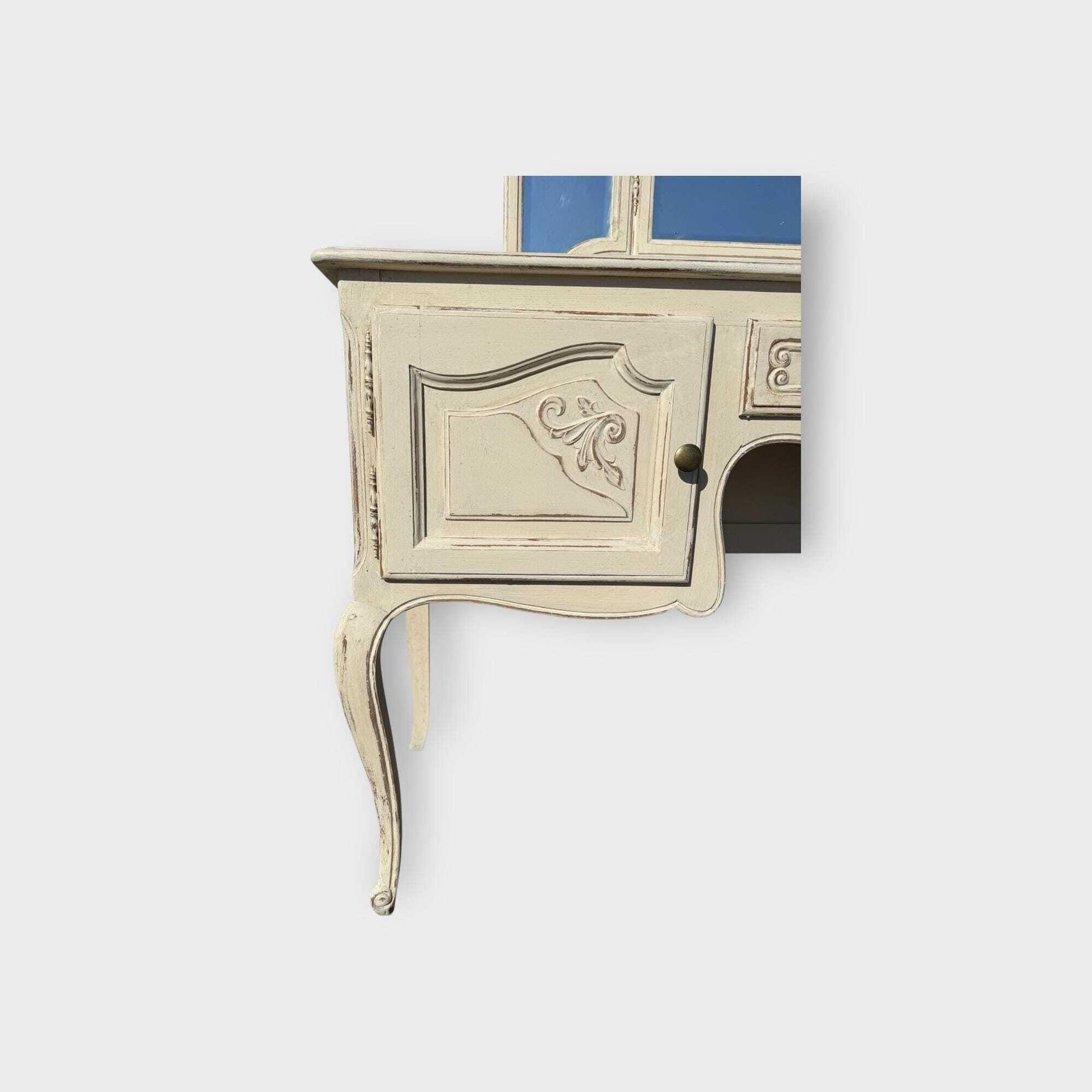 Vintage Painted French Dressing Table 1 Drawer, 2 Cupboards & 3 Way Mirror photo Furniture