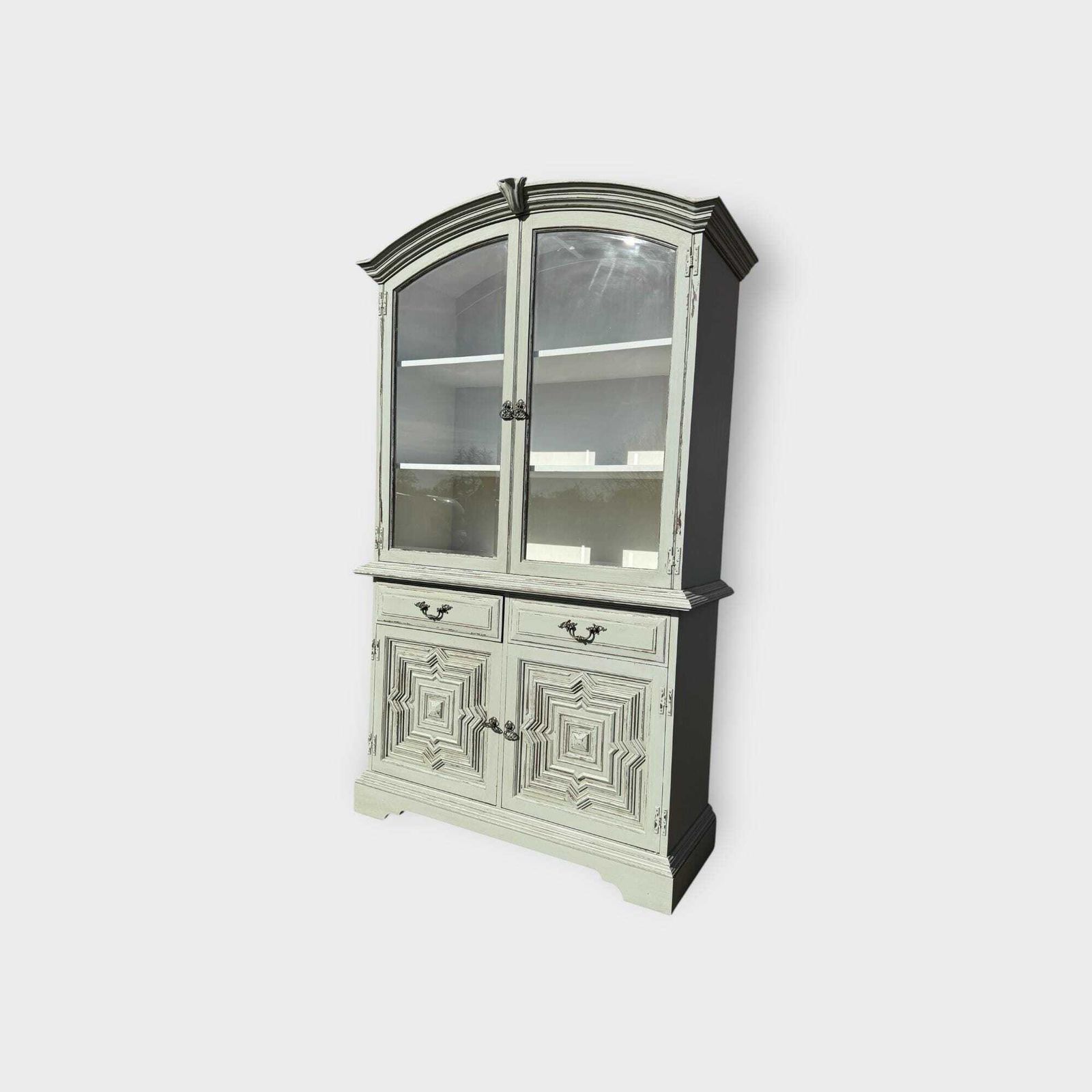 Matching Pair Antique Style Painted 2 Door Glazed Bookcase Cupboard  Glazed Display Bookcase With Lower Cupboard photo vintage