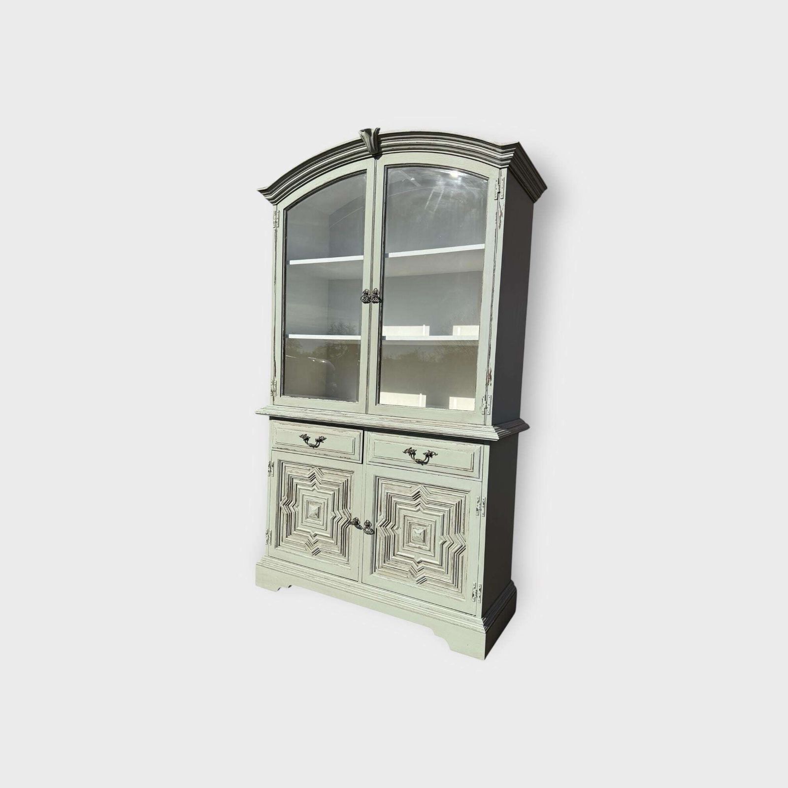 Antique Style Painted 2 Door Glazed Bookcase Cupboard  Glazed Display Bookcase With Lower Cupboard photo buy