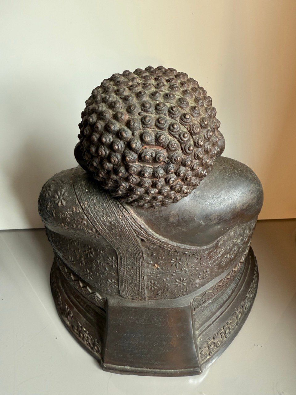 Large Seated Thai Bronze Buddha With Robe Detailing And Inscription photo 750.0