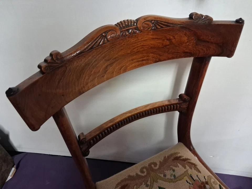 Vintage Pair Of Chairs In Regency Style & Needlepoint Seat Cushion photo buy