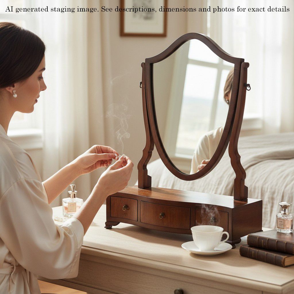 Antique 19th Century Serpentine Shield Shaped Mahogany Dressing Table Mirror – Fine Quality photo furniture