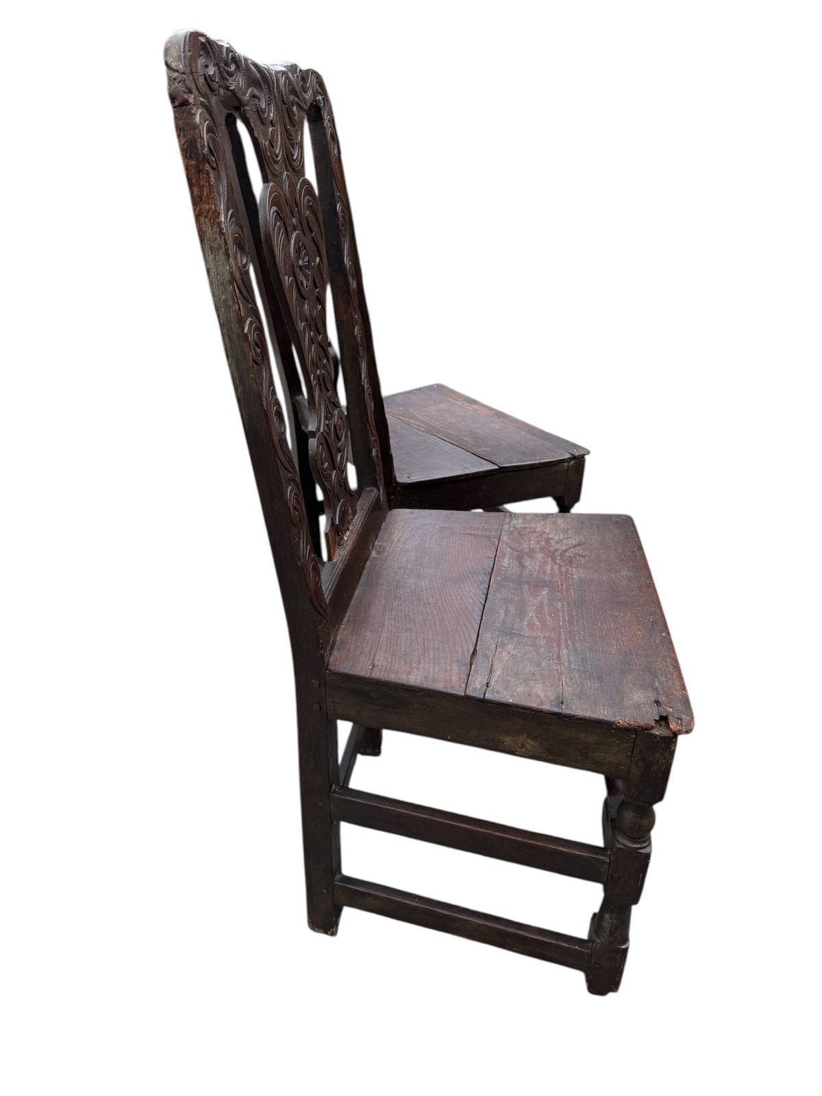 Antique 17th Century Pair Of Carved Gothic Dark Oak Chairs photo vintage