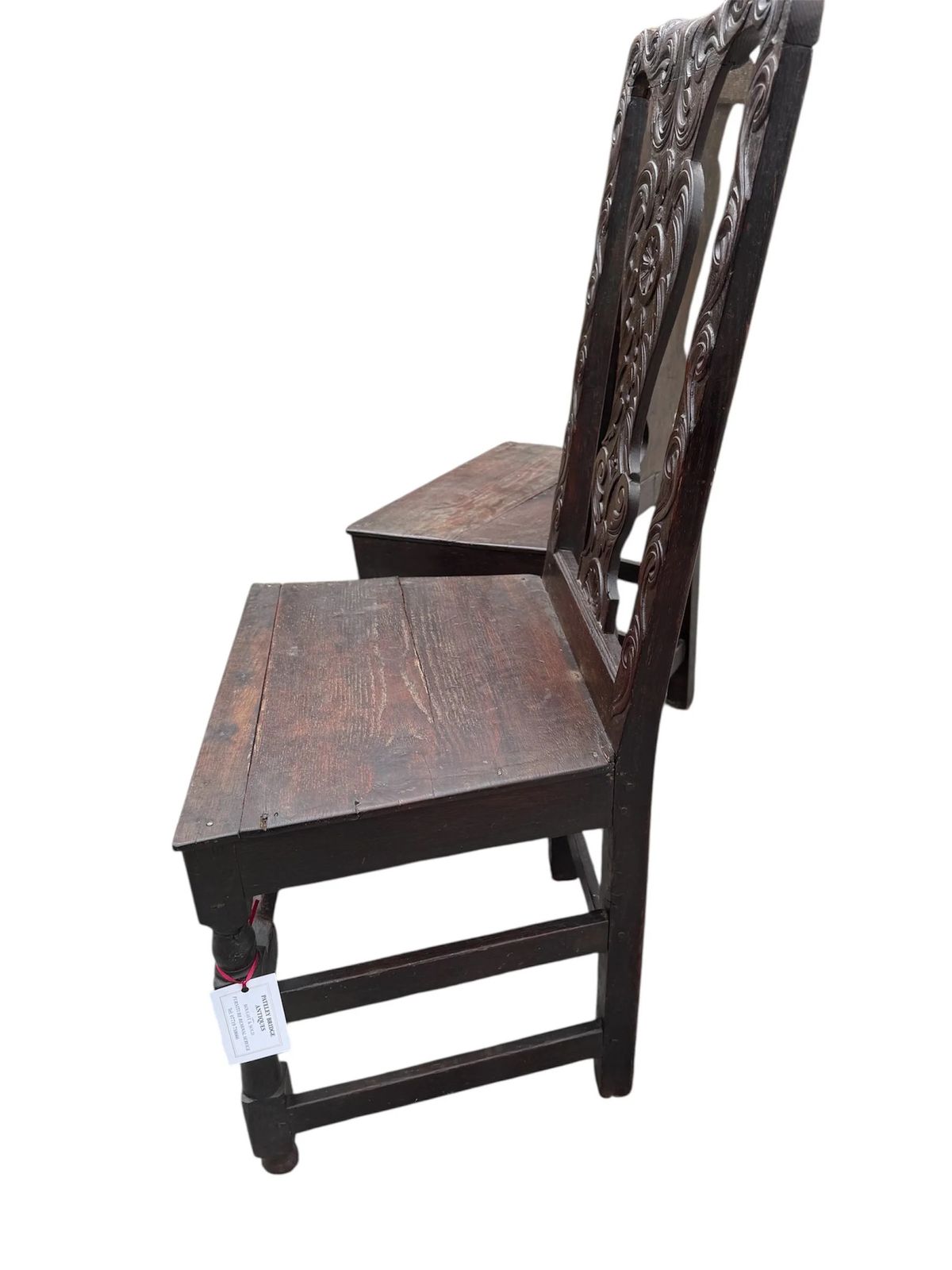 photo for sale Antique 17th Century Pair Of Carved Gothic Dark Oak Chairs