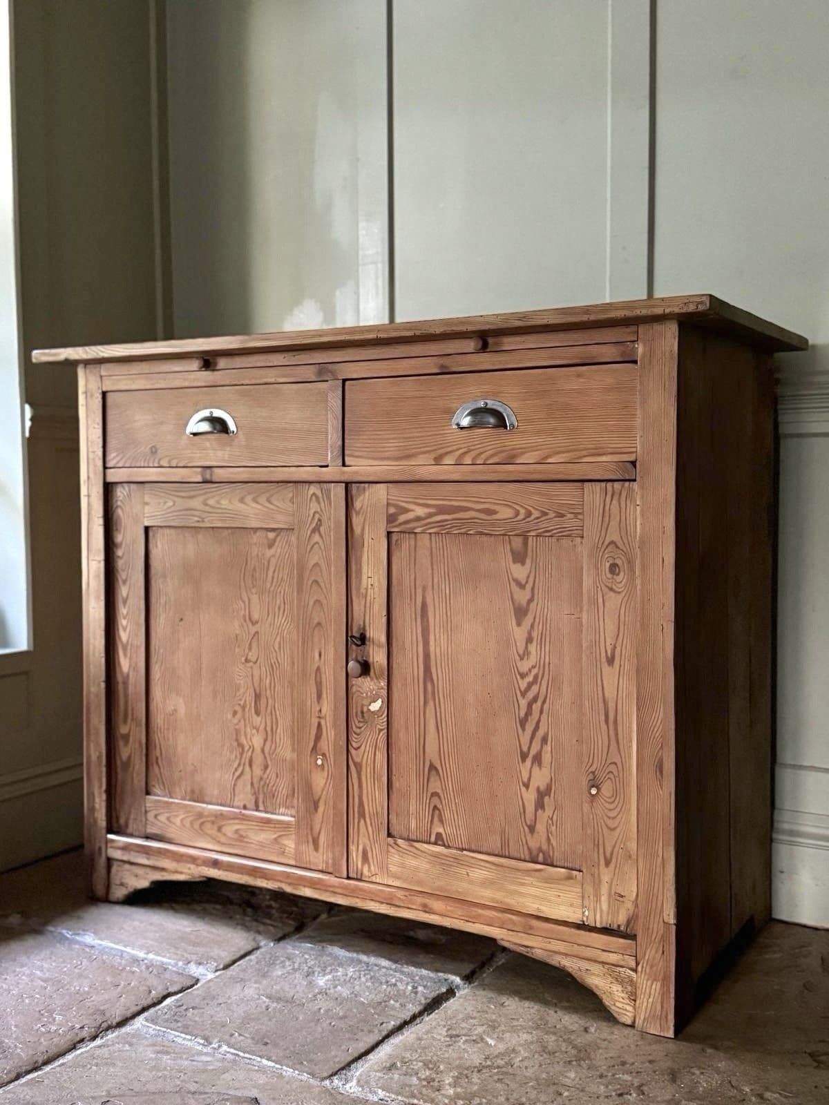 795.0 Antique Early 1900’s Solid Pine Sideboard Dresser Server Cupboard photo