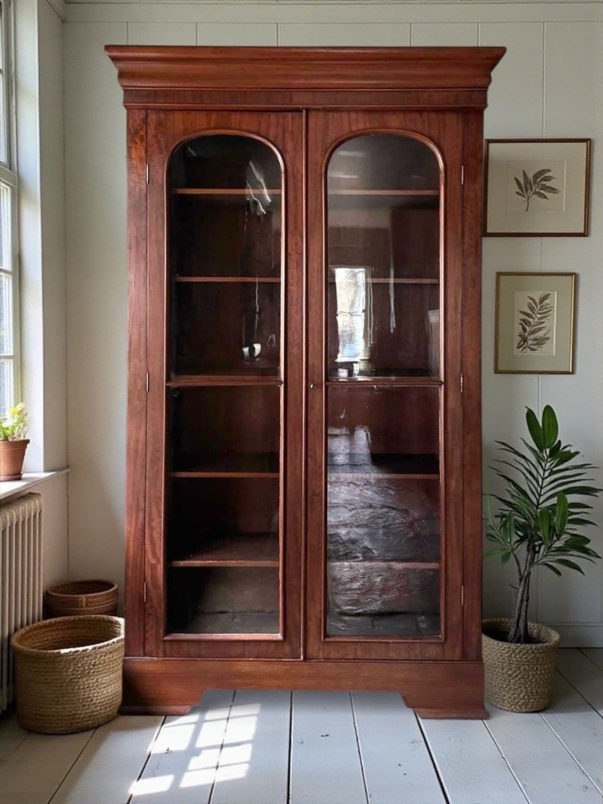 Antique Victorian Mahogany Display China Bookcase Glazed Cabinet