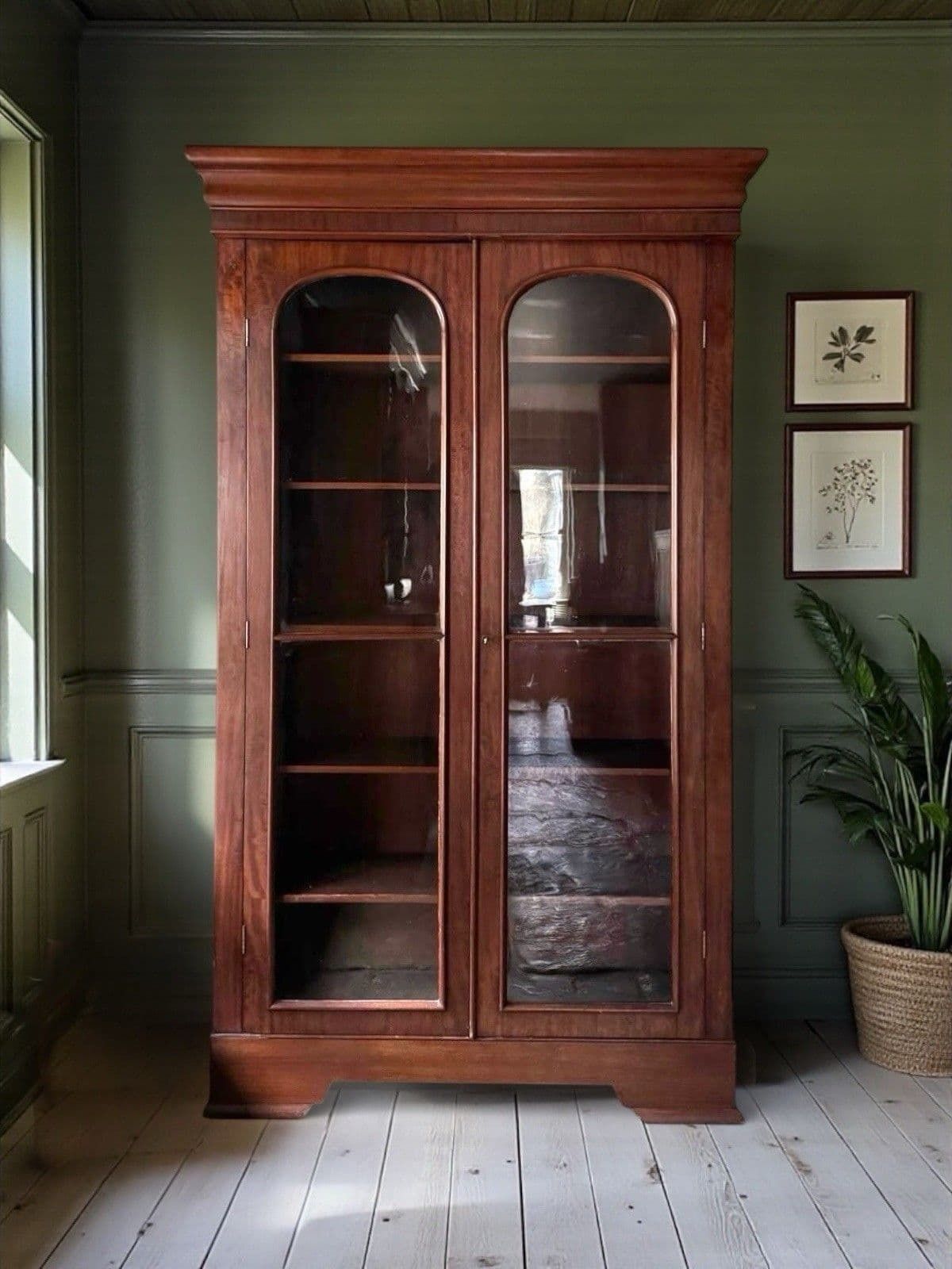 Antique Victorian Mahogany Display China Bookcase Glazed Cabinet photo vinterior