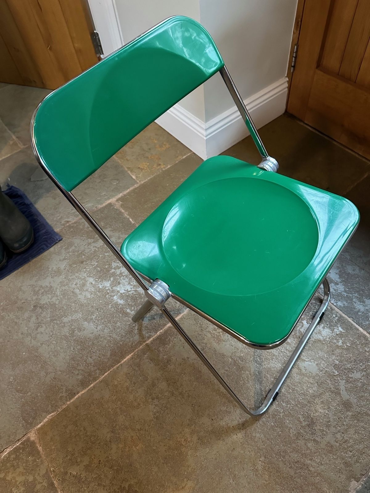 Giancarlo Piretti Green And Chrome Folding Plia Chairs For Castelli, 1970s photo furniture