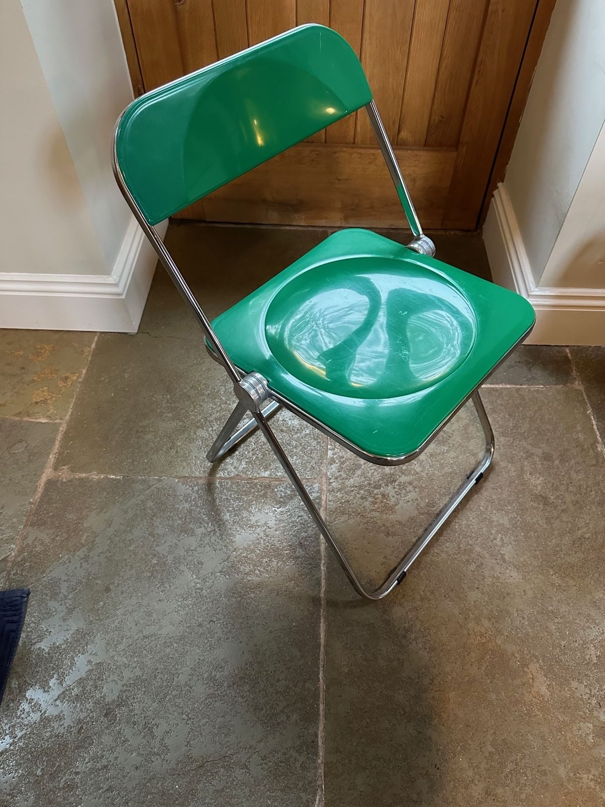 Giancarlo Piretti Green And Chrome Folding Plia Chairs For Castelli, 1970s photo for sale