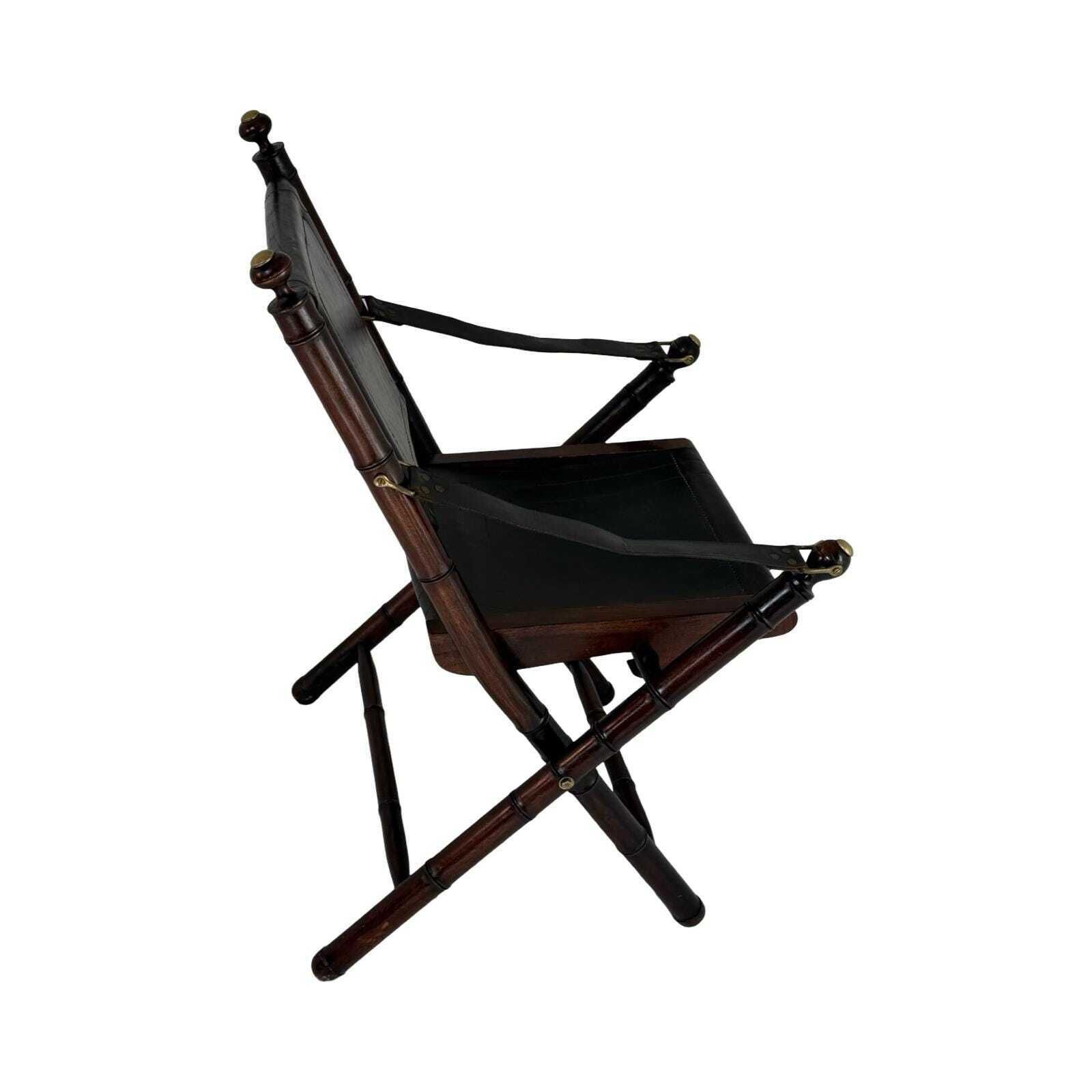 Officer's Chair   Wood And Leather Upholstery   Military Campaign Style photo for sale