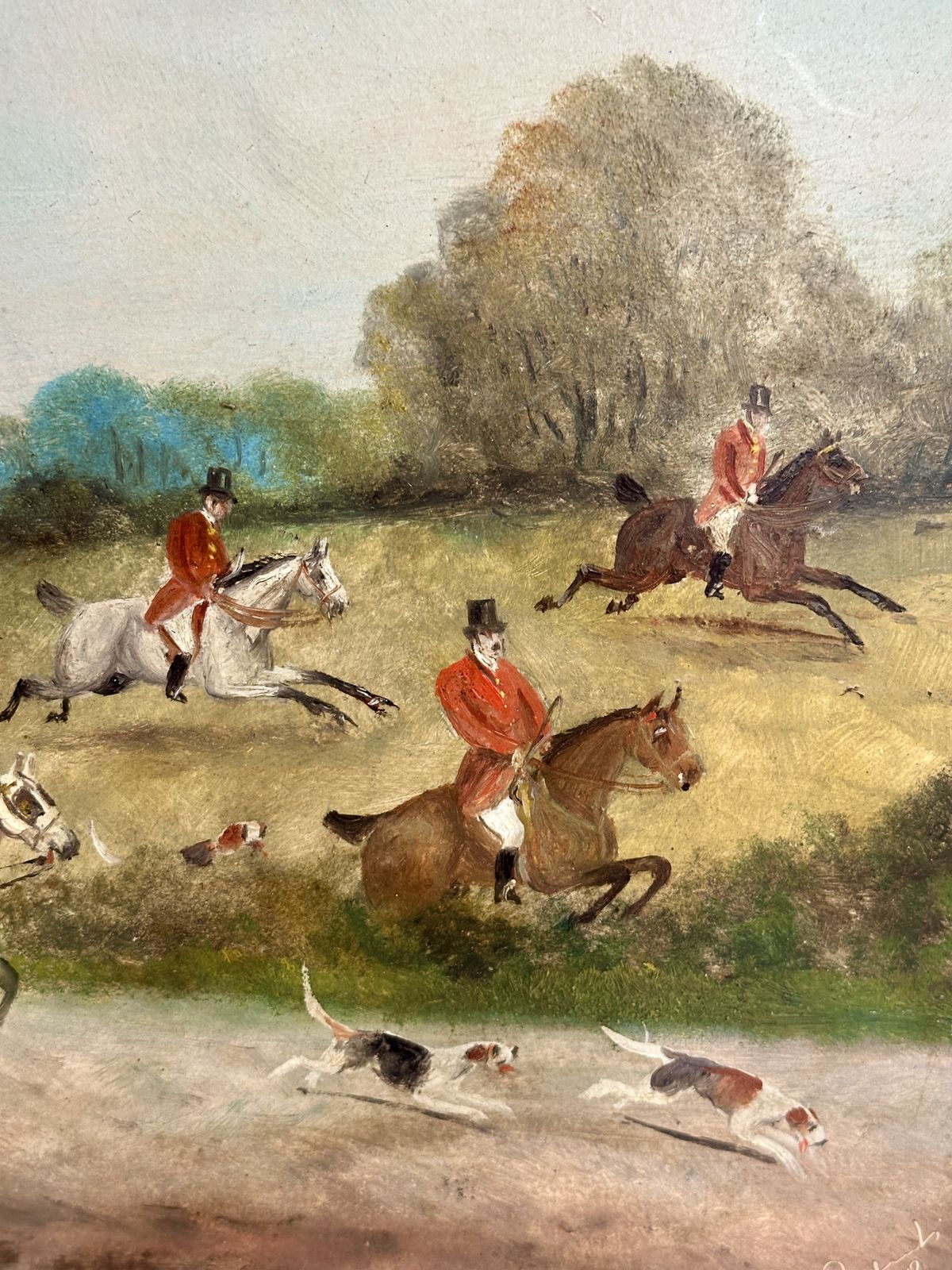 Pair Of Signed 1910 Fox Hunting Oil Paintings – Equestrian Sporting Scenes   Philip Henry Rideout (1860 1920) photo vintage