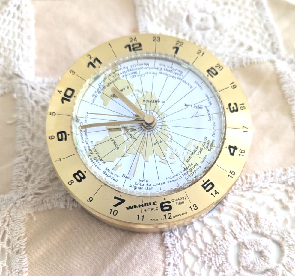Wehrle World Time Travel Alarm Clock  Brass Quartz Movement Made In Germany