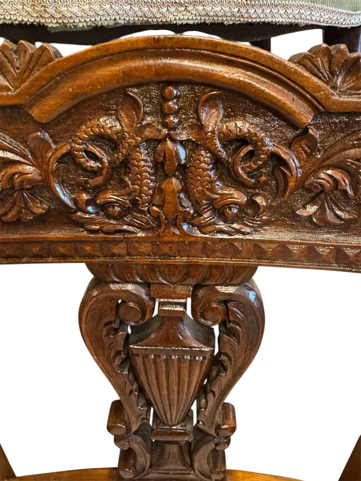 Furniture Antique Edwardian Carved Mahogany Dining Chairs Recovered Designer Fabric Set Of Four photo
