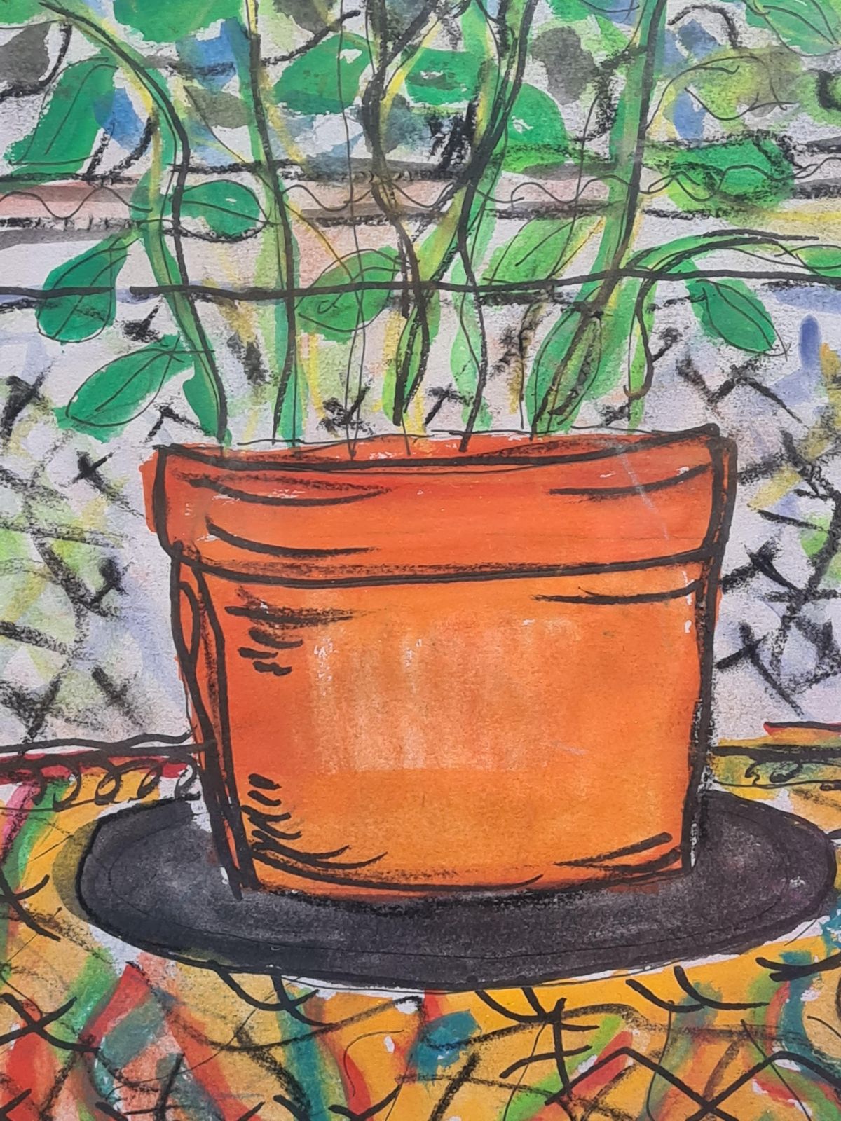 Joelle Gainon, Flowers In A Pot, French Mid Century Watercolour, Follower Of Henri Matisse photo Art