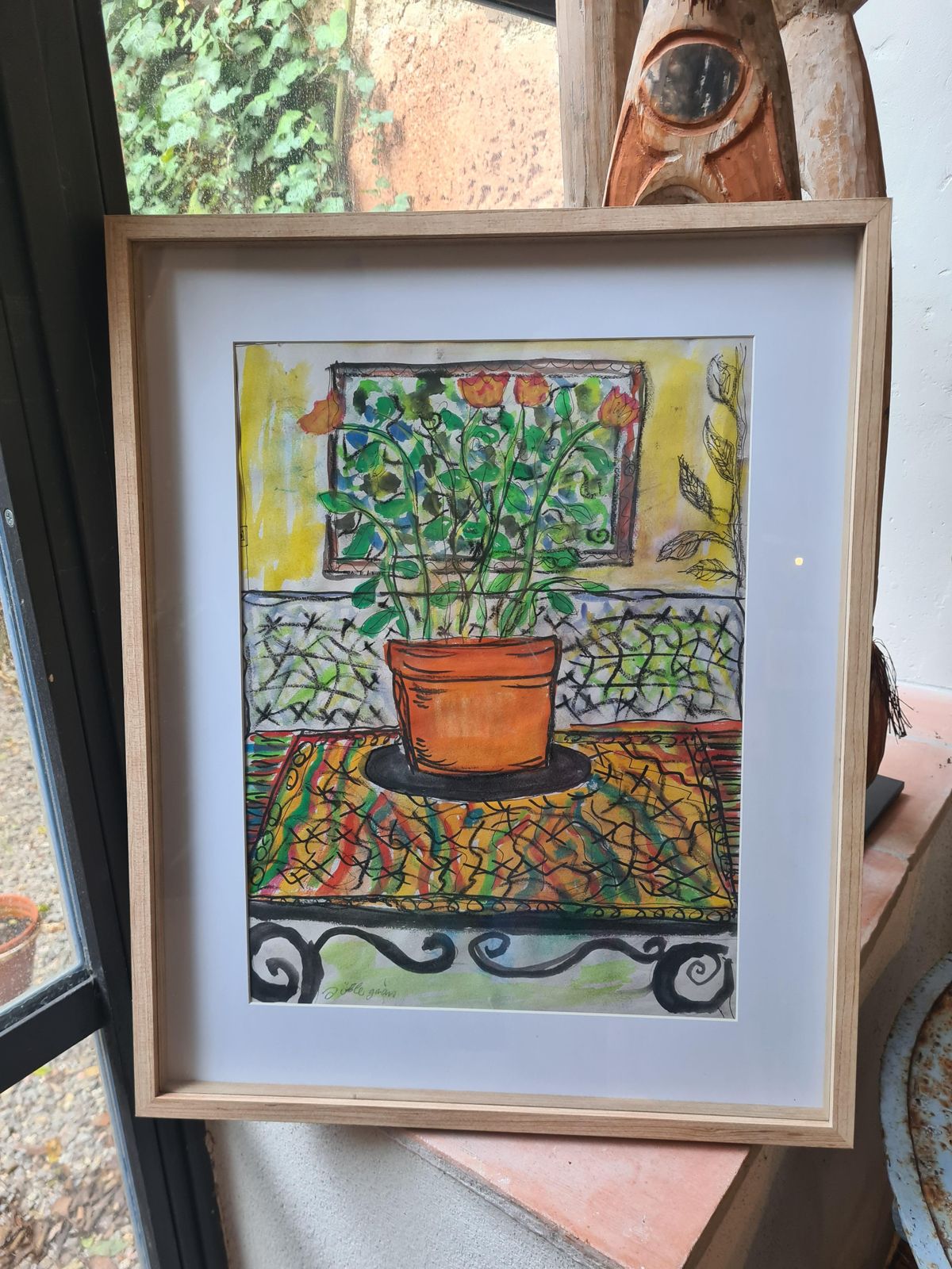photo furniture Joelle Gainon, Flowers In A Pot, French Mid Century Watercolour, Follower Of Henri Matisse