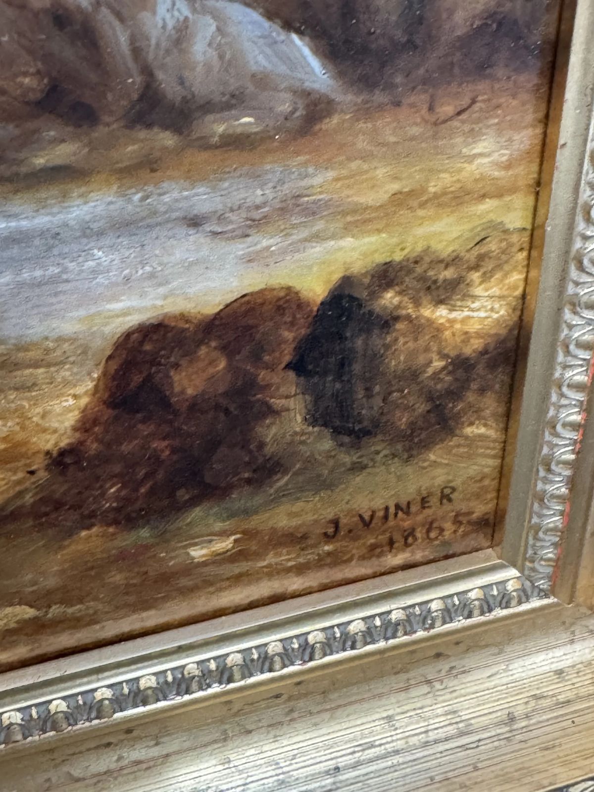 Victorian Large Oil Painting Of A River Scene Signed J Viner Dated 1865 photo furniture