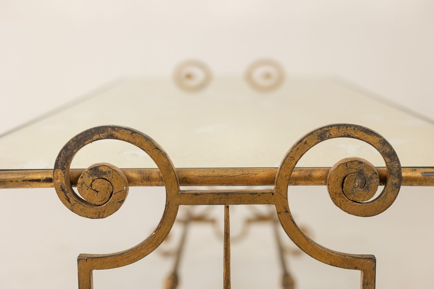 Coffee Table In Gilded Wrought Iron With An Eglomized Glass Top. 1970s. photo Furniture