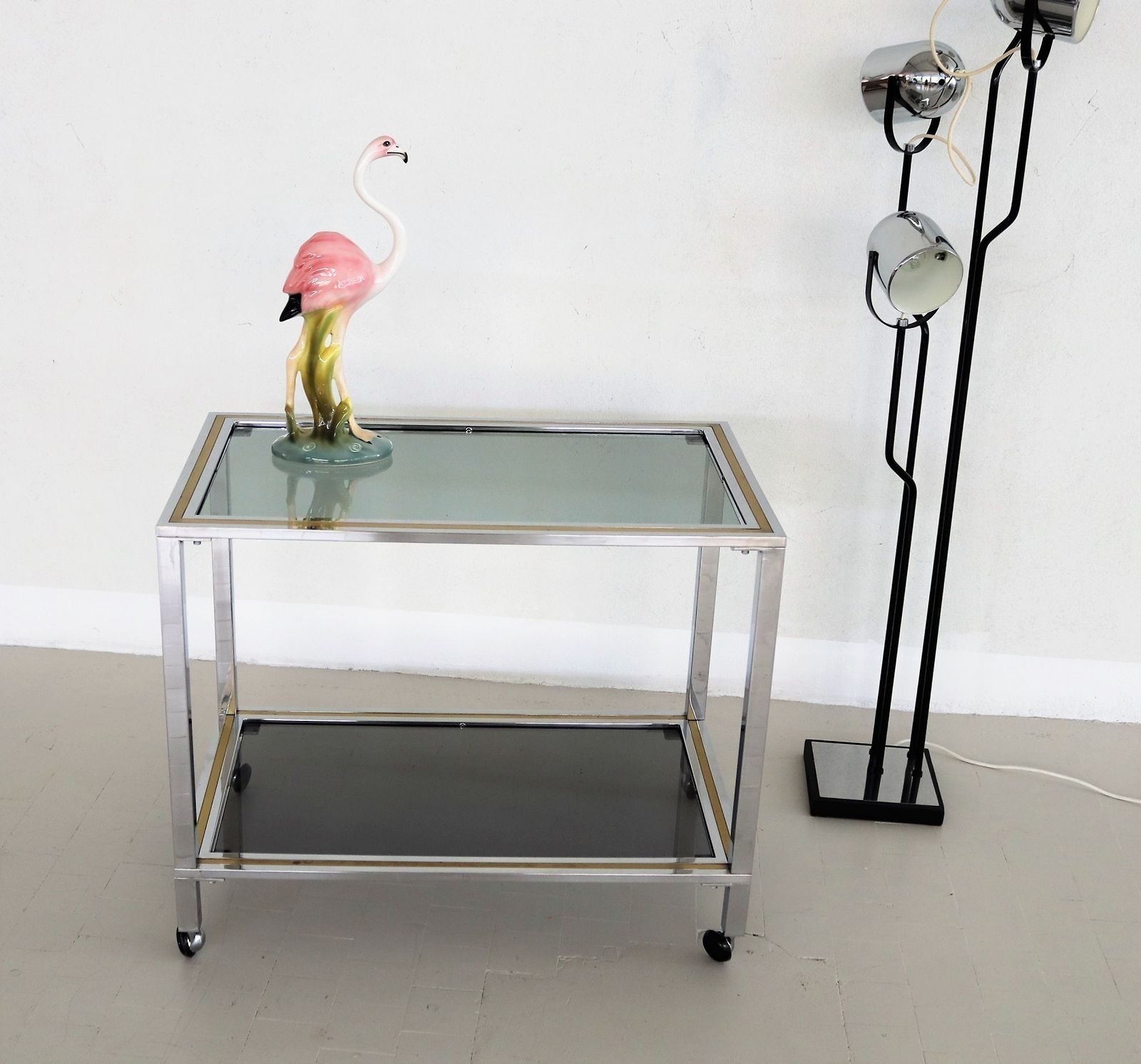Italian Midcentury Bar Cart Or Trolley In Brass And Chrome, 1970s photo for sale