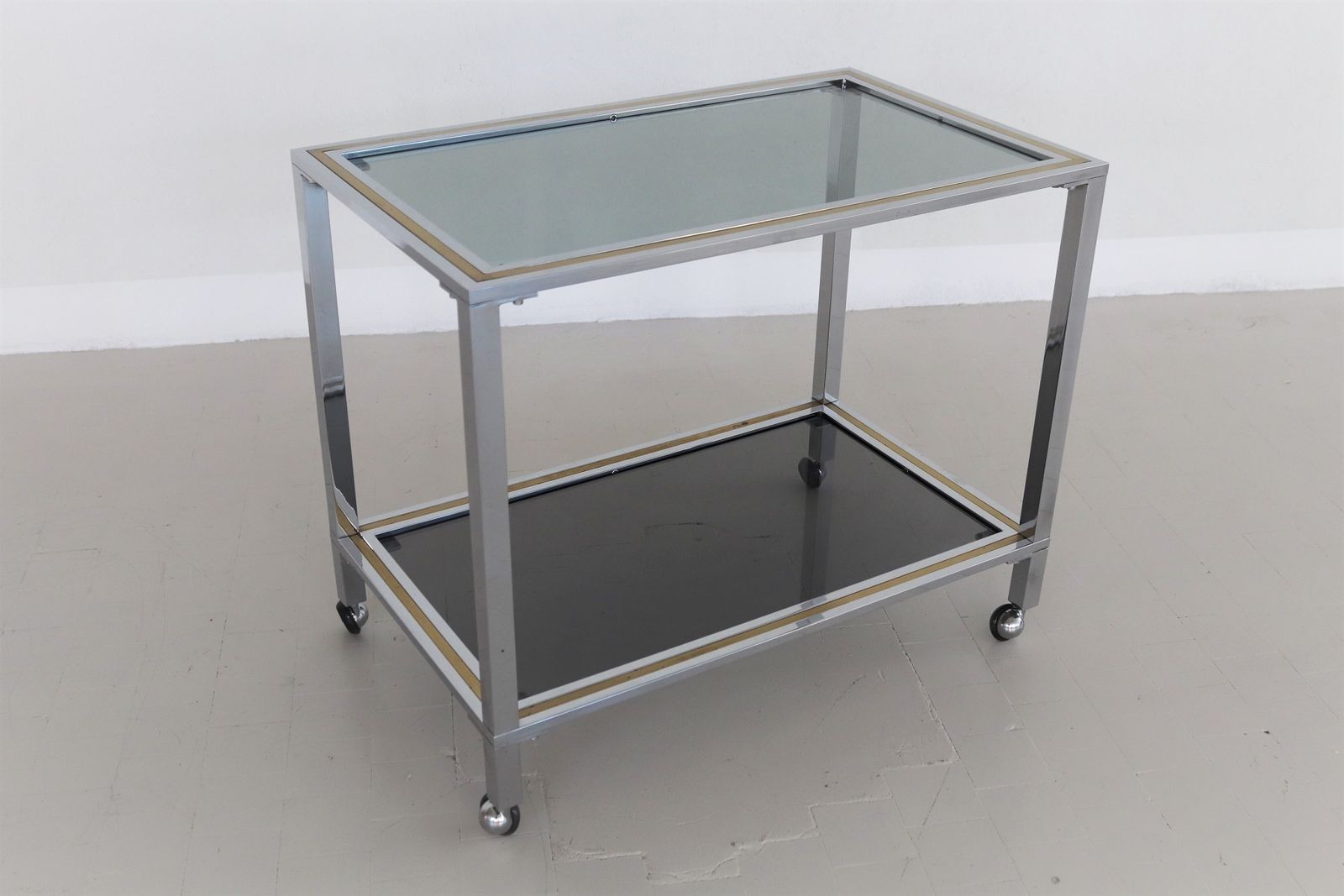 1750.0 Italian Midcentury Bar Cart Or Trolley In Brass And Chrome, 1970s photo