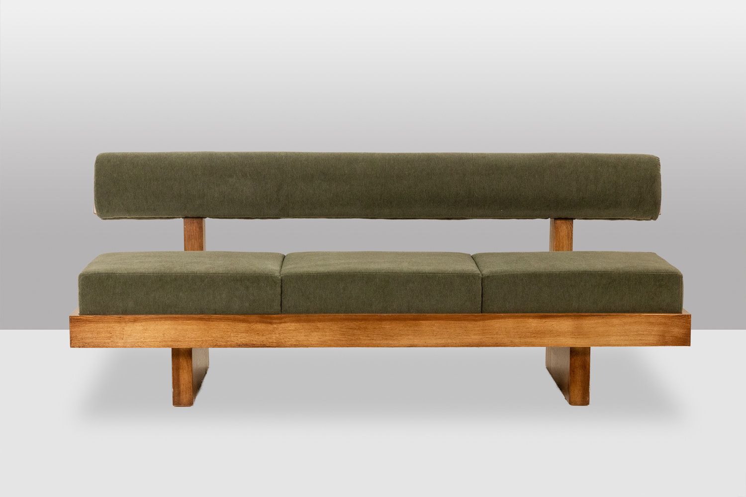 3 Seater Sofa In Light Ash Wood And Green Mohair Velvet. Contemporary photo furniture