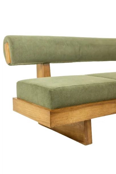 3 Seater Sofa In Light Ash Wood And Green Mohair Velvet. Contemporary photo vintage