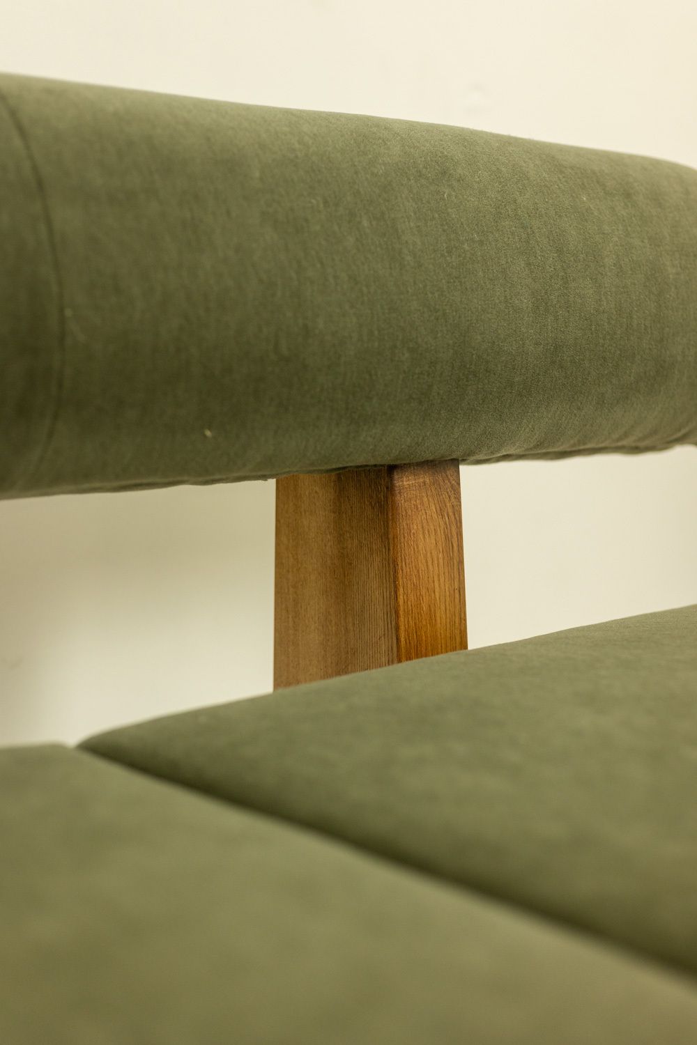 photo vinterior 3 Seater Sofa In Light Ash Wood And Green Mohair Velvet. Contemporary