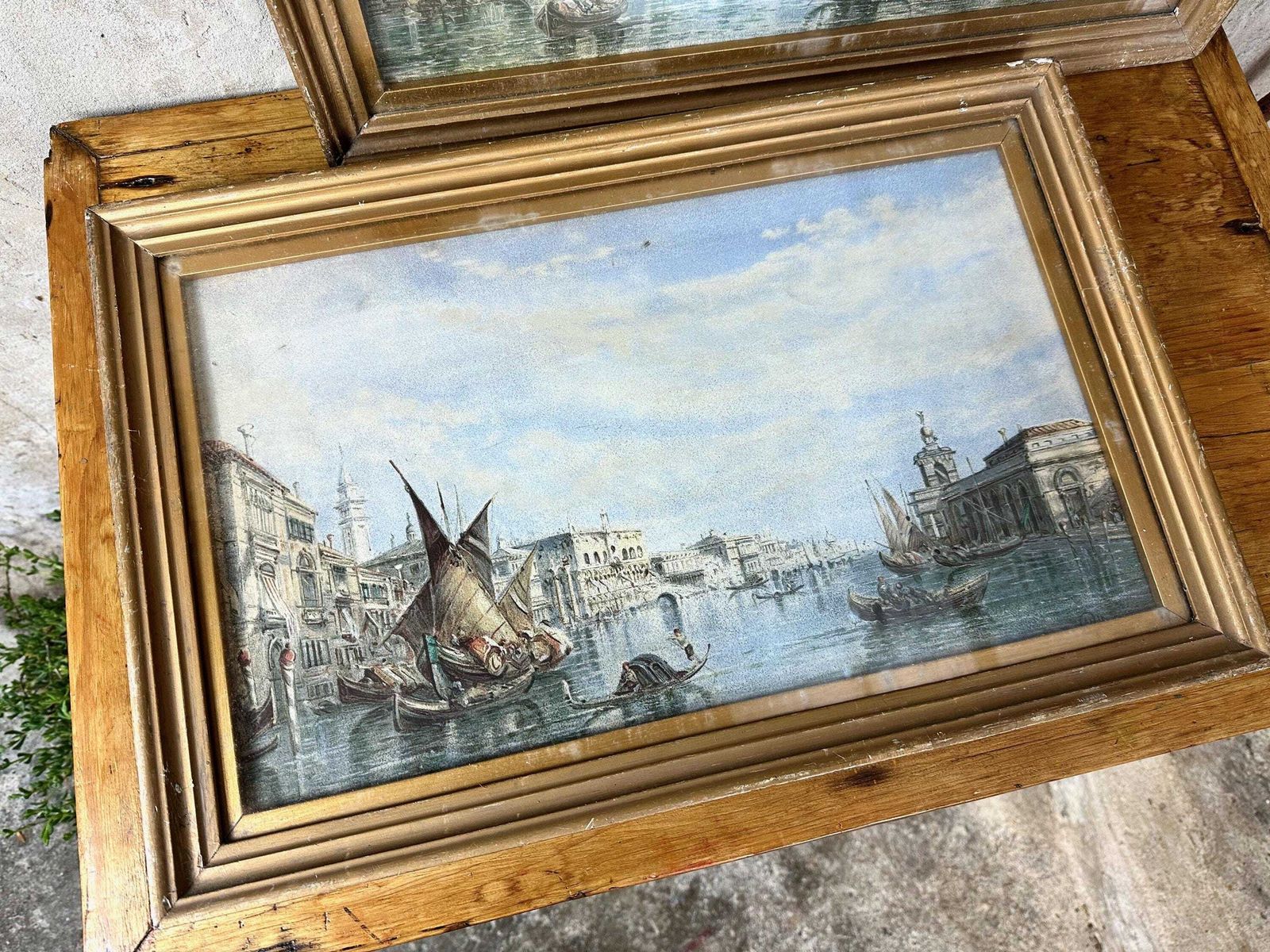 Pair Of Antique Alfred Pollentine Prints Venice photo Art