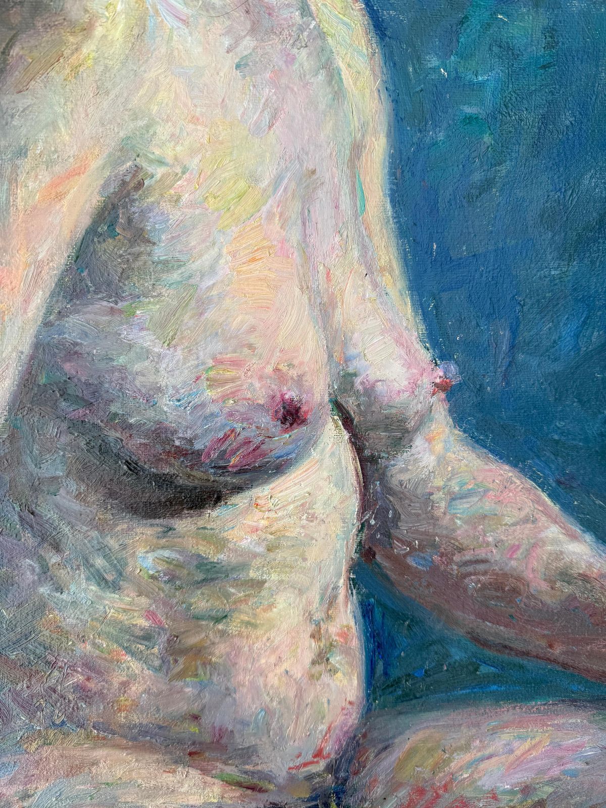 Francisco Abad Doblas Seated Female Nude Oil Painting – Spanish Figurative Expressionist 20th Century 1975 photo Art