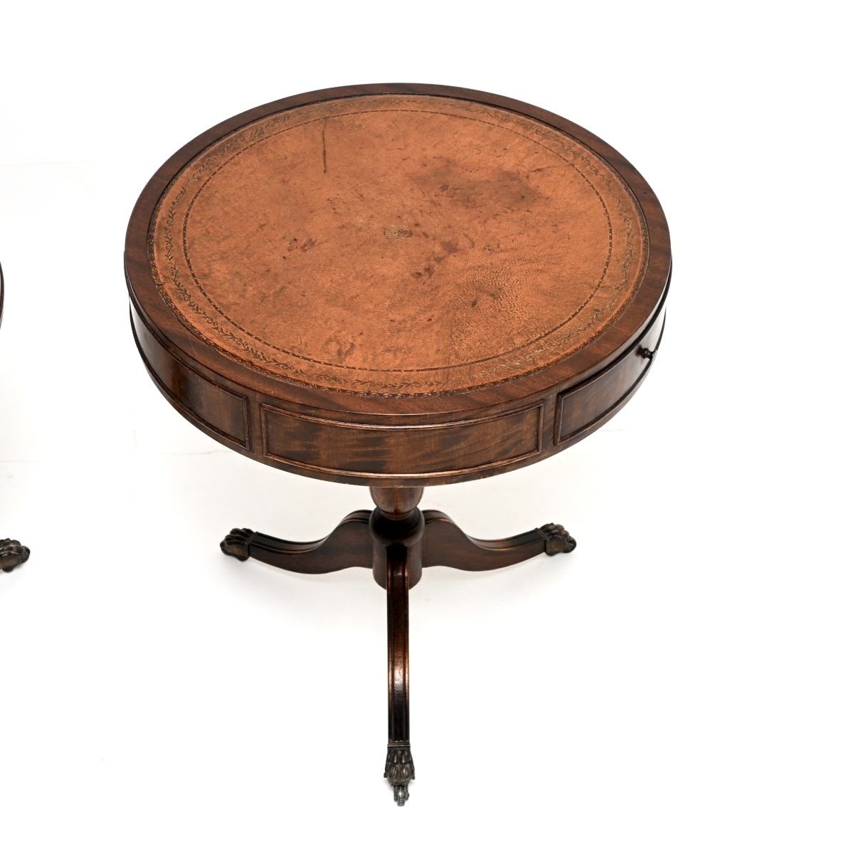 Pair Of Antique Mahogany Leather Top Drum Tables photo Furniture