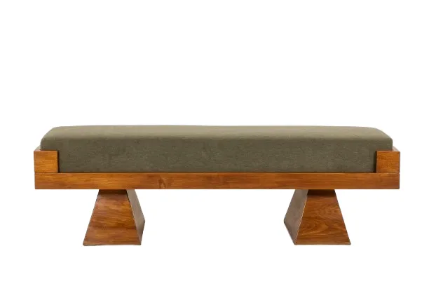 Bench In Ash Wood And Green Mohair Velvet. Contemporary