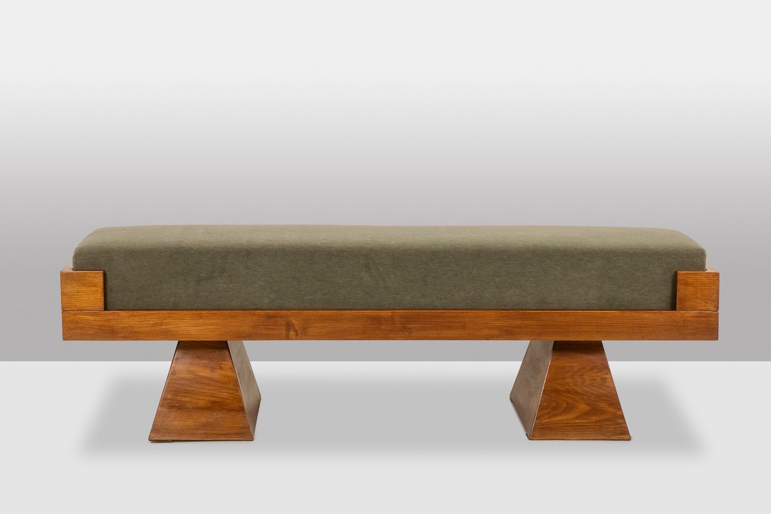 Bench In Ash Wood And Green Mohair Velvet. Contemporary photo furniture