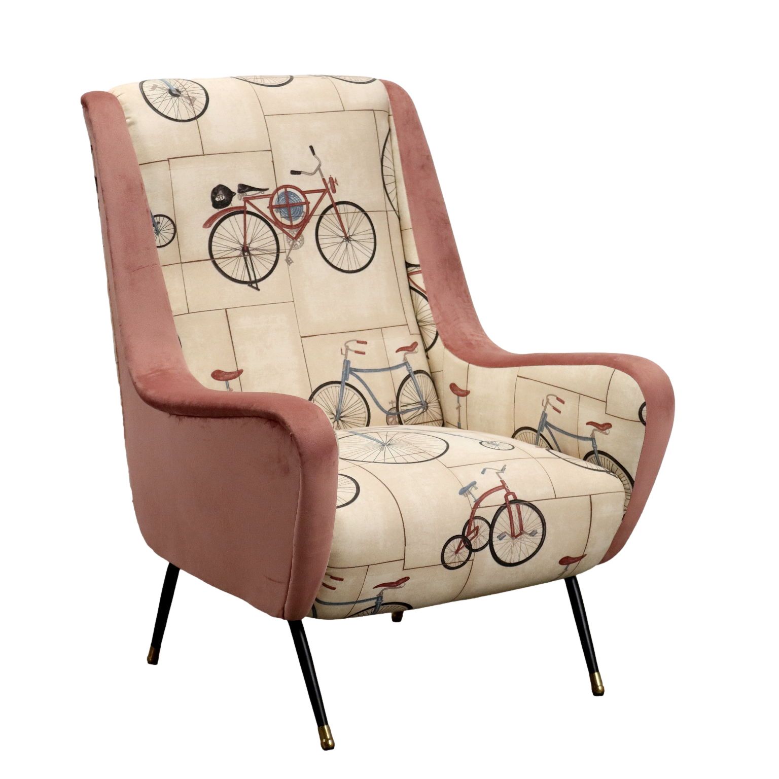 Vintage Armchair Fabric Metal Brass Italy 1950s 1960s
