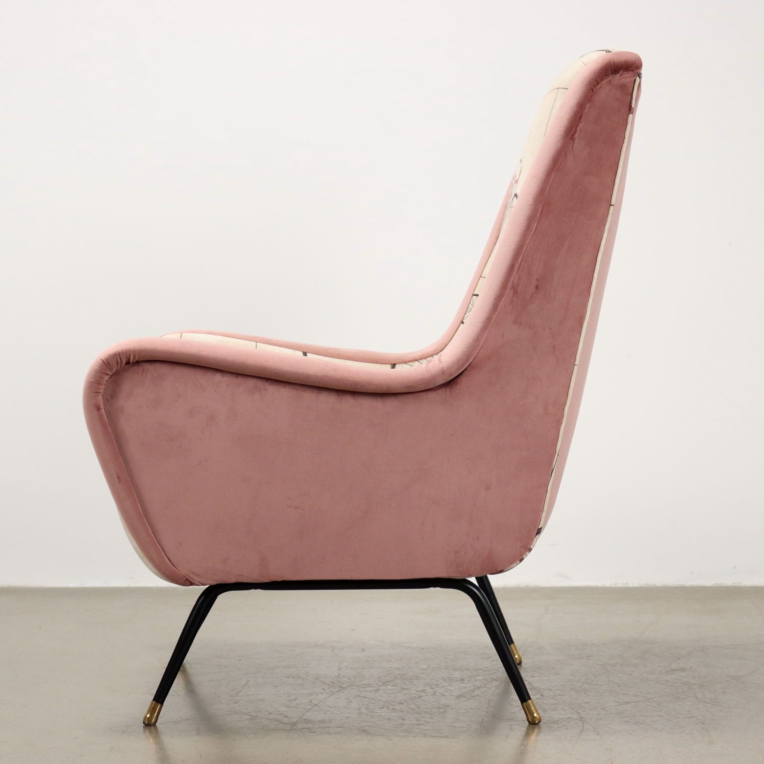 Vintage Armchair Fabric Metal Brass Italy 1950s 1960s photo for sale