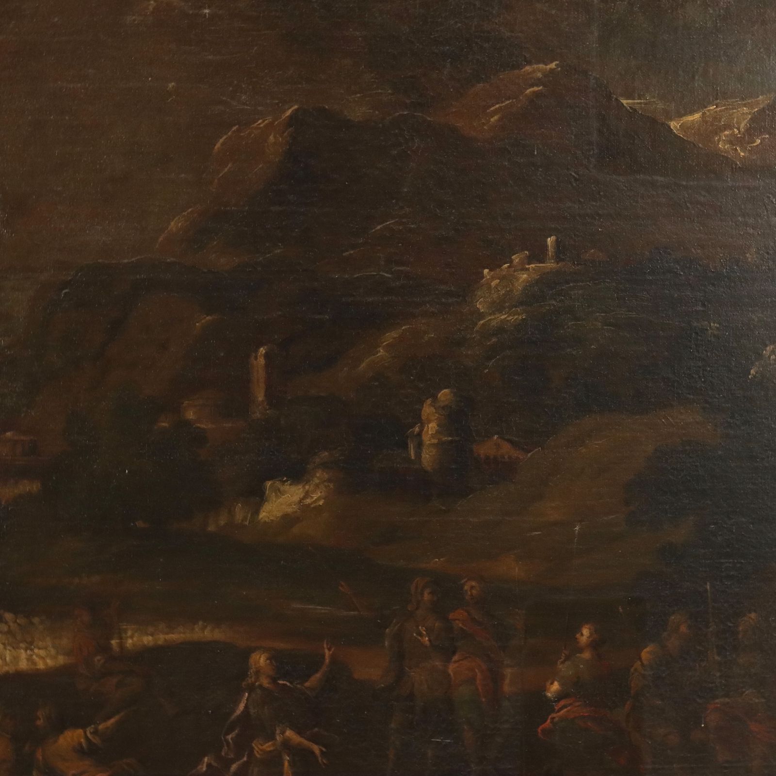 Antique Painting Preaching Scene Oil On Canvas XVIII Century photo vinterior