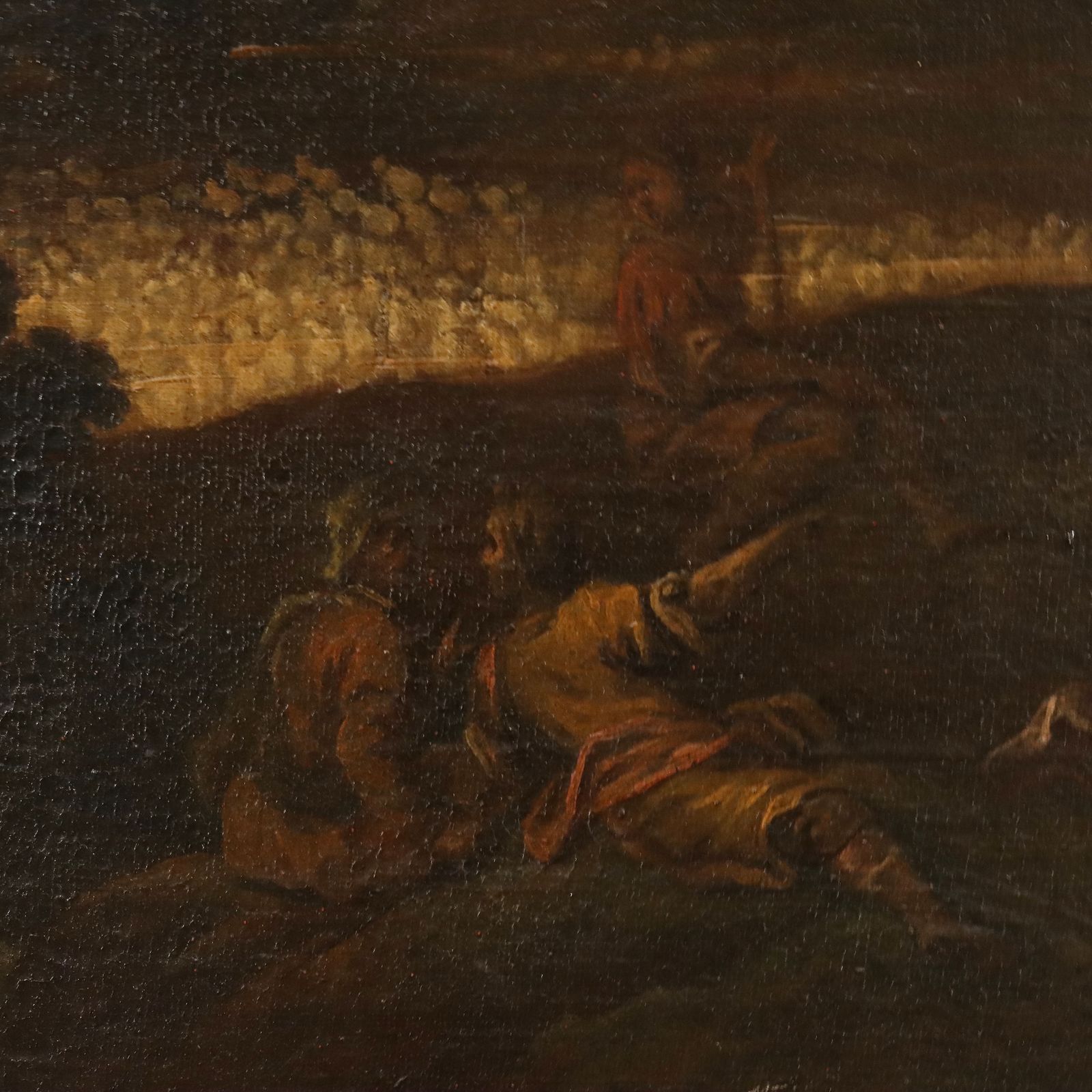 Antique Painting Preaching Scene Oil On Canvas XVIII Century photo vintage