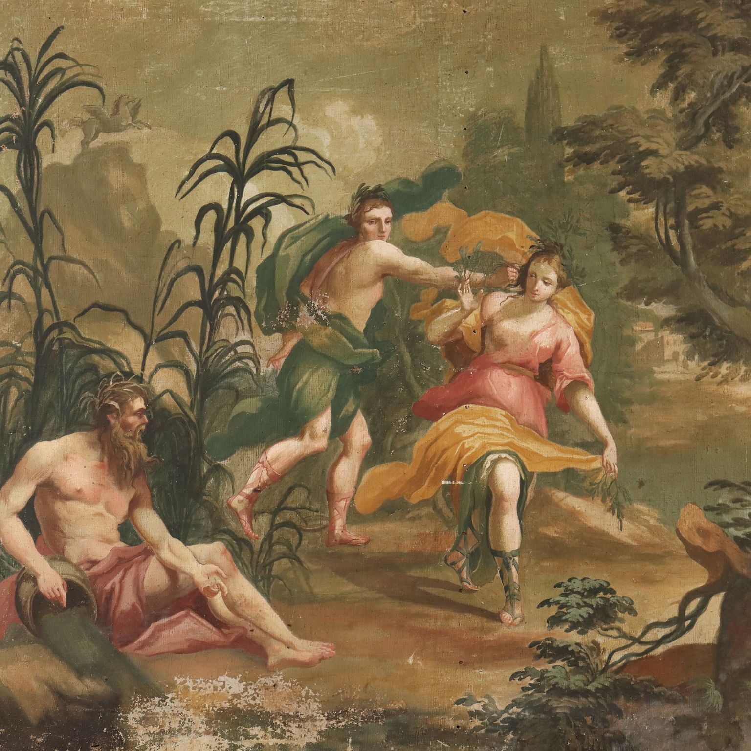 Apollo And Daphne Antique Painting Oil On Canvas XVIII Century photo Art