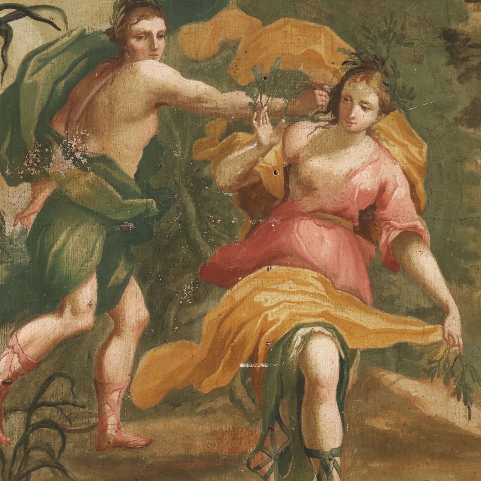 Apollo And Daphne Antique Painting Oil On Canvas XVIII Century photo vinterior