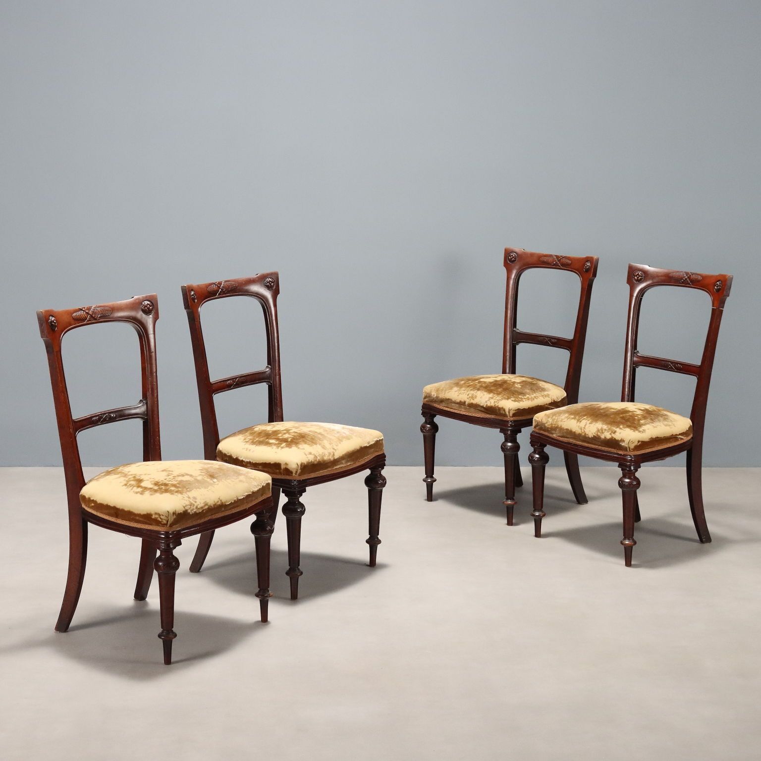 Antique Chairs Mahogany Fabric Padding Italy XX Century