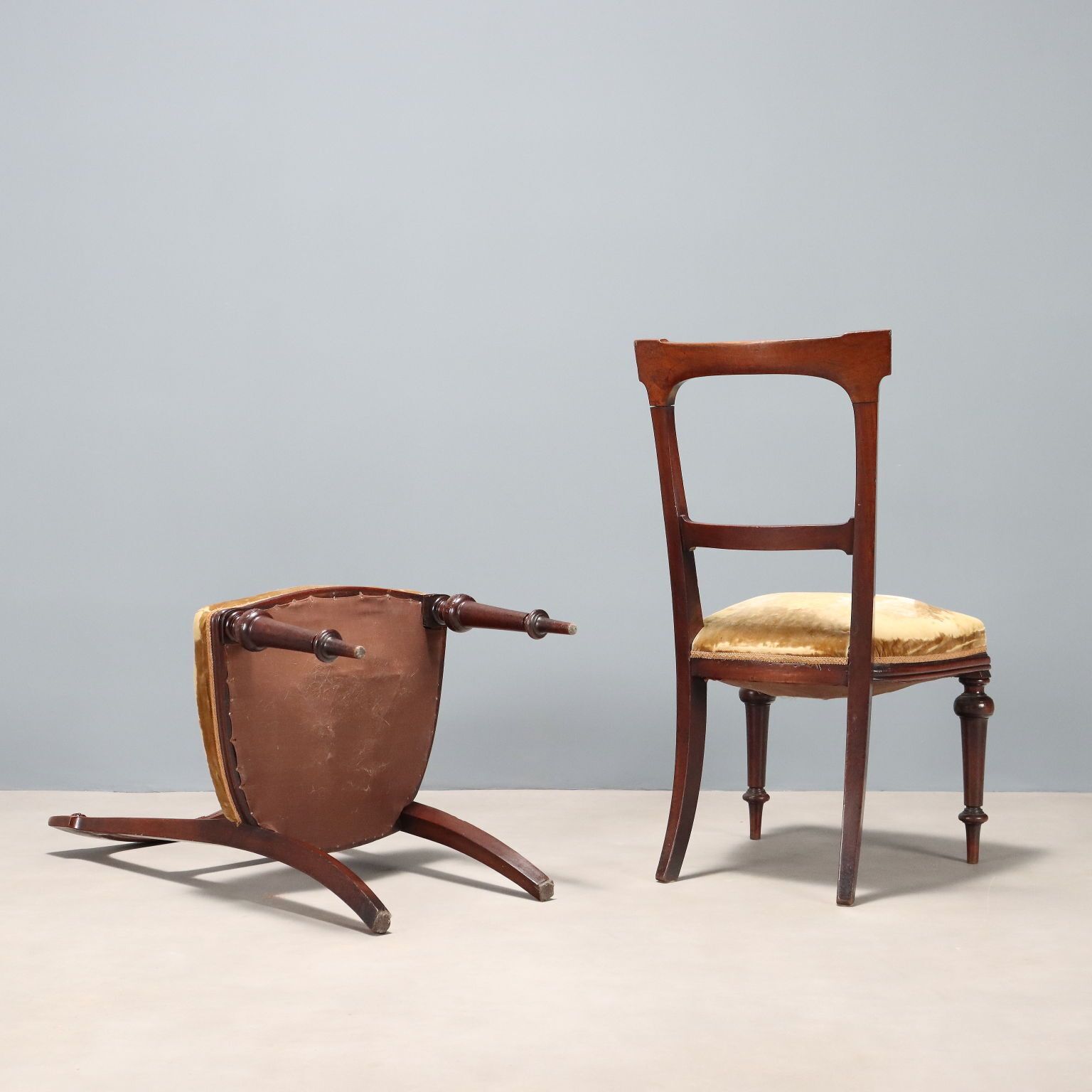 photo furniture Antique Chairs Mahogany Fabric Padding Italy XX Century