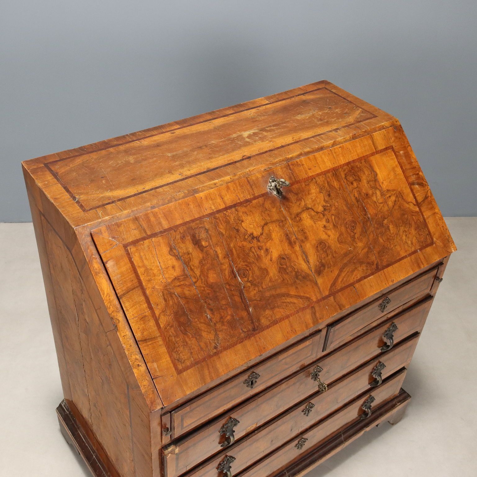 photo for sale Antique Flap Cabinet Walnut Burl 8 Drawers Italy XVIII Century