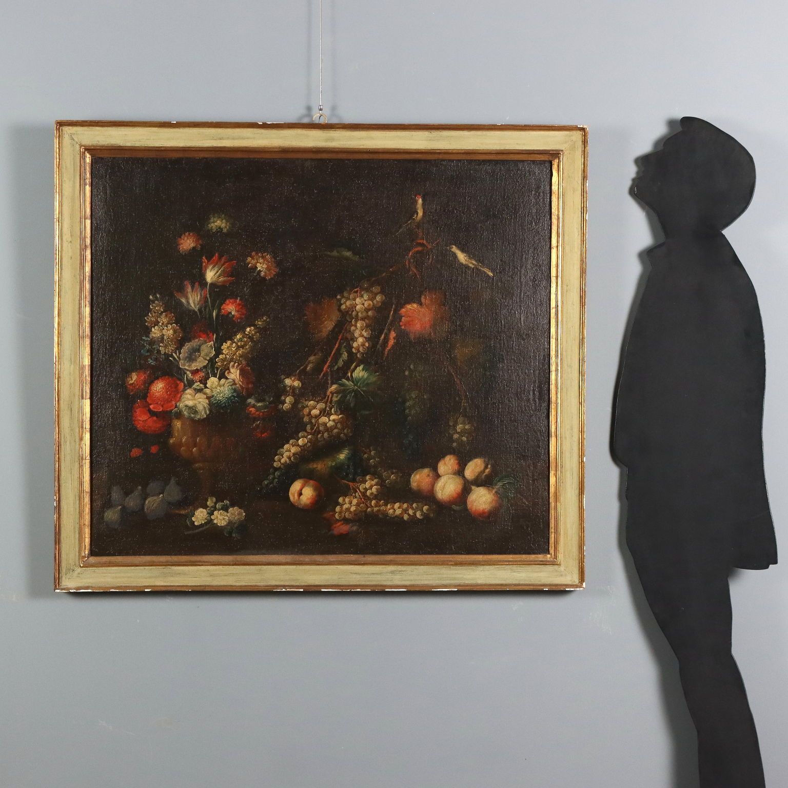 Antique Painting Still Life With Flowers Fruit And Birds XVIII Century photo furniture
