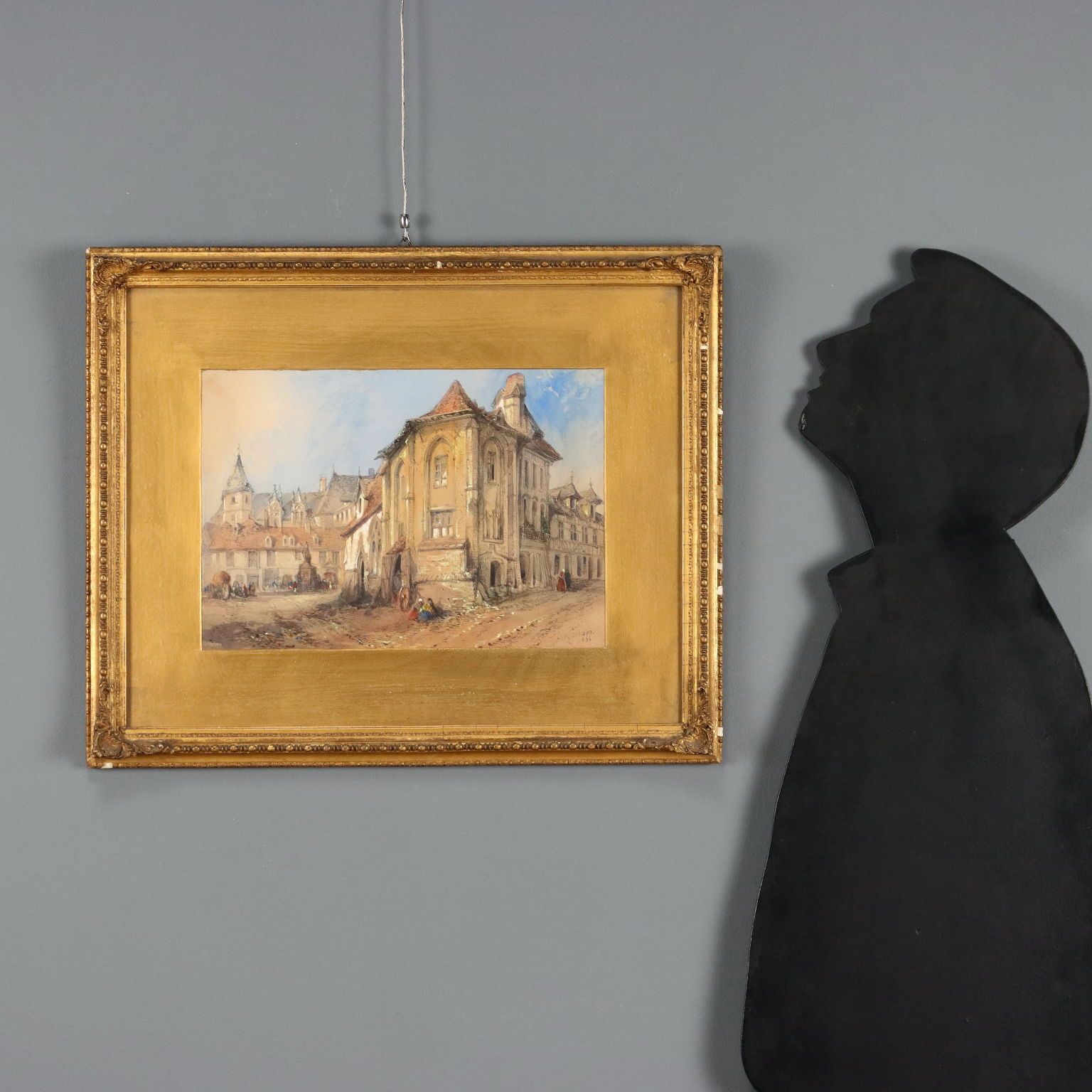 Antique Painting Signed T. Colman Dibdin Old Square In Rouen 1886 photo furniture