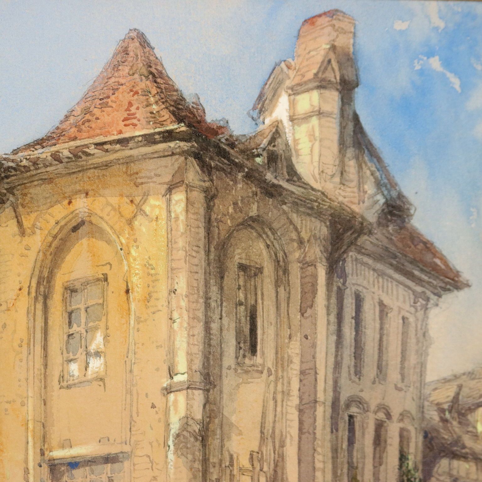 Antique Painting Signed T. Colman Dibdin Old Square In Rouen 1886 photo vinterior