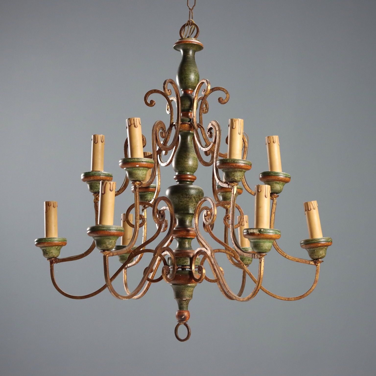 Antique Chandelier Gilded Lacquered Iron Italy XX Century photo for sale
