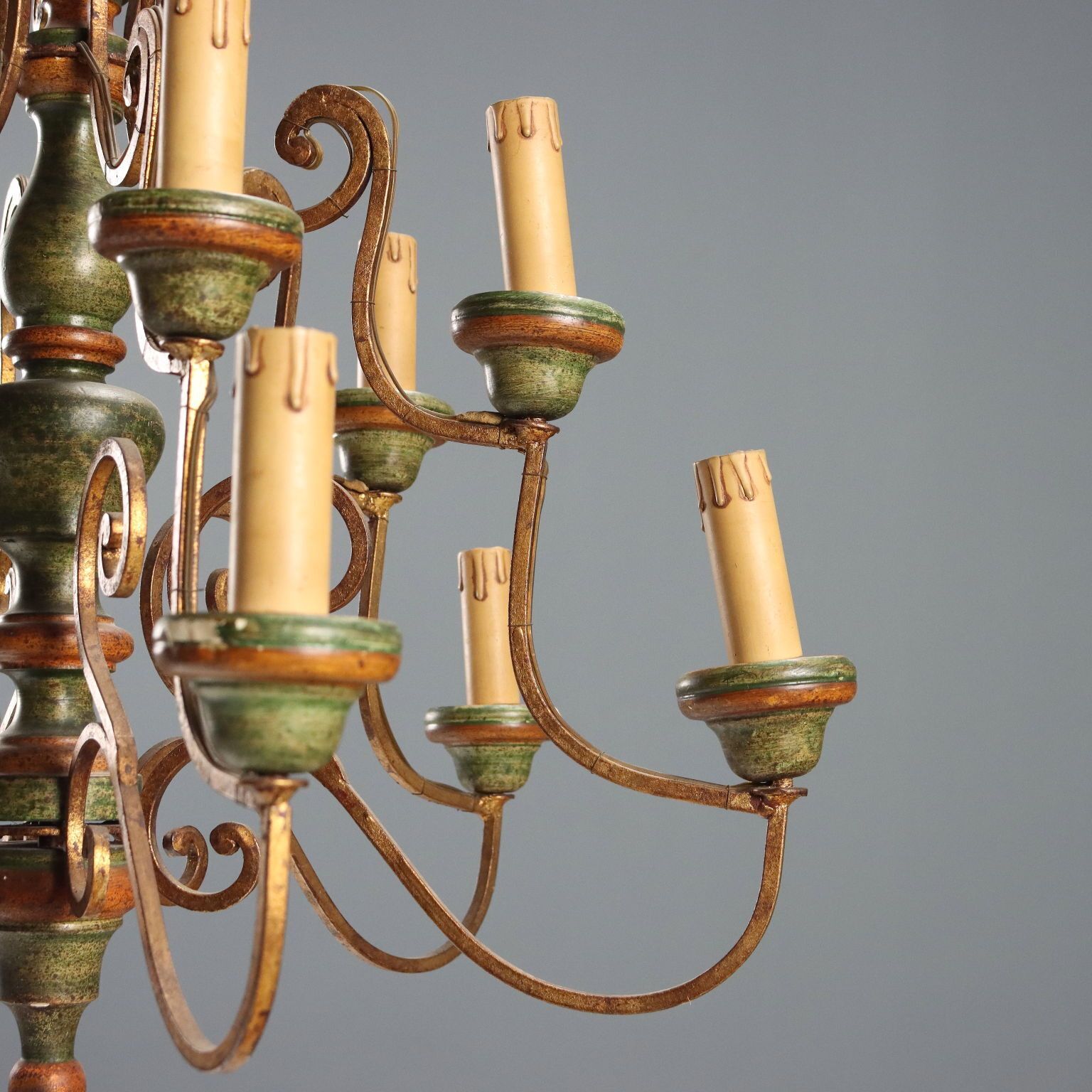 Antique Chandelier Gilded Lacquered Iron Italy XX Century photo Lighting