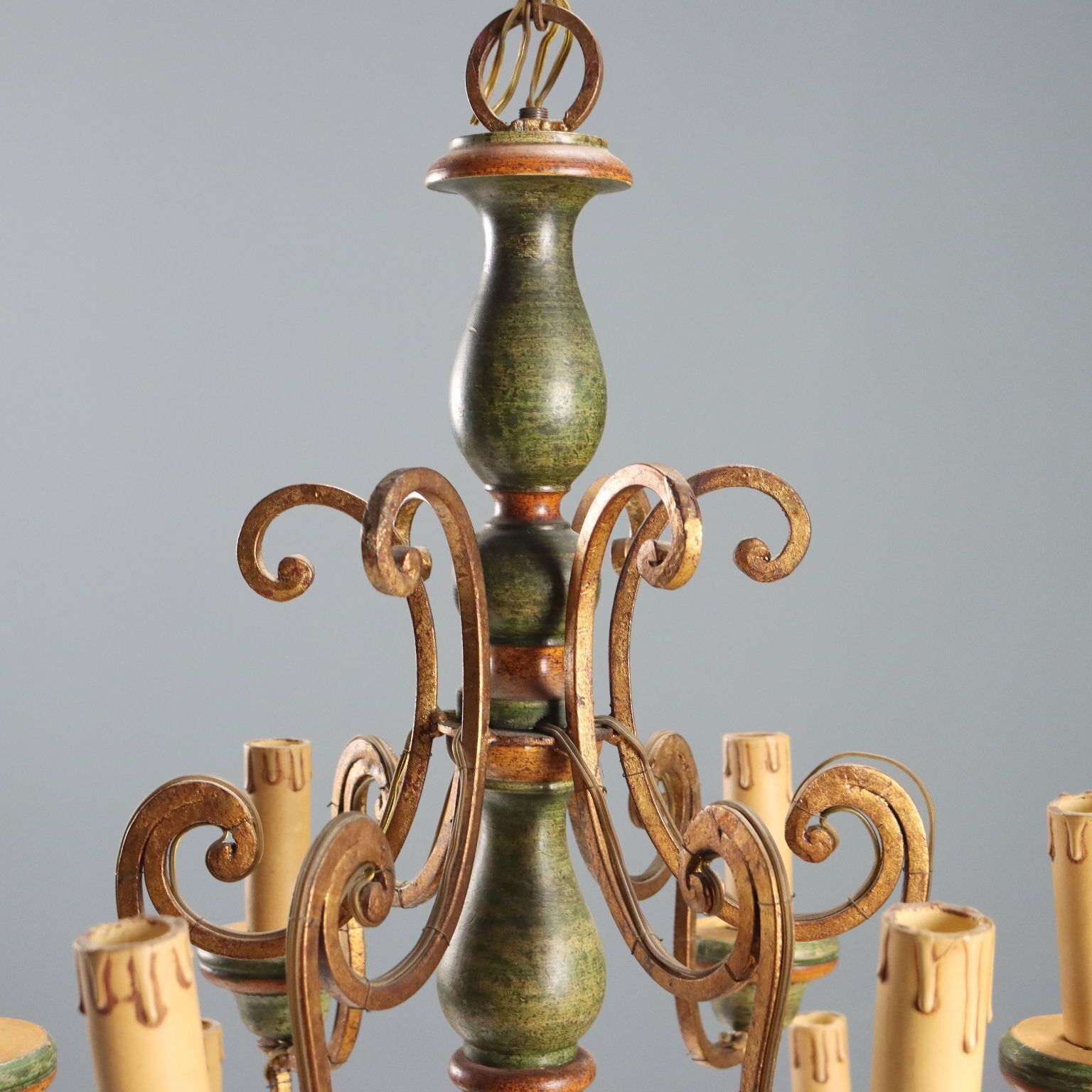 Antique Chandelier Gilded Lacquered Iron Italy XX Century photo vintage