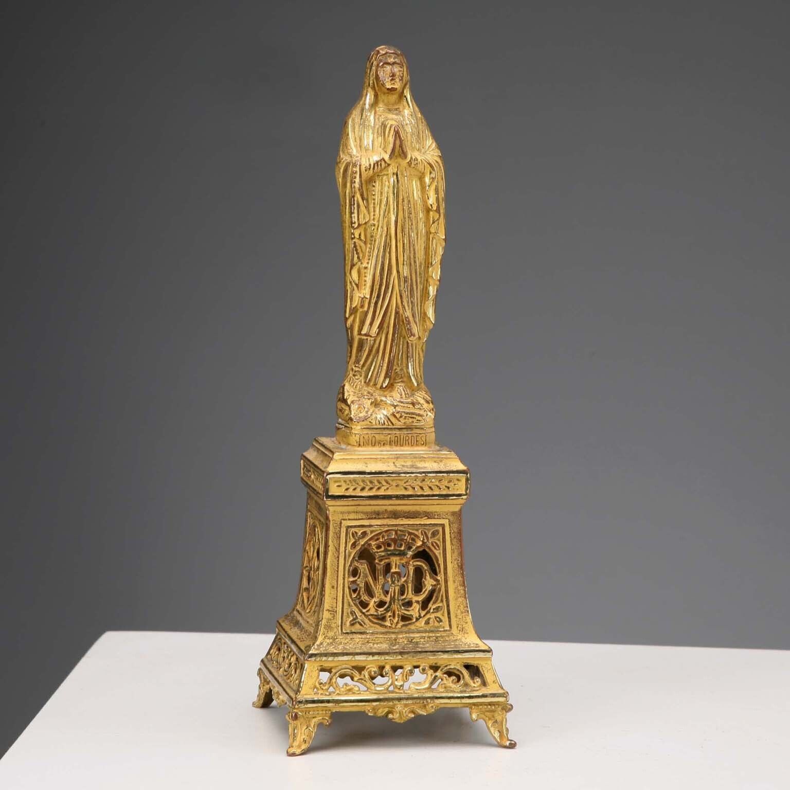 Antique Figurine Our Lady Of Lourdes Metal France XX Century